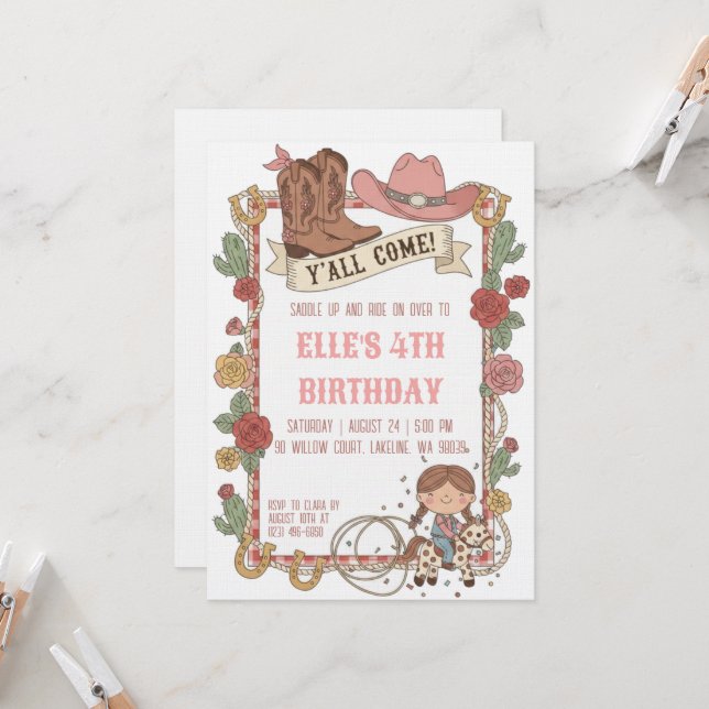 western cowgirl birthday invitations (Front/Back In Situ)