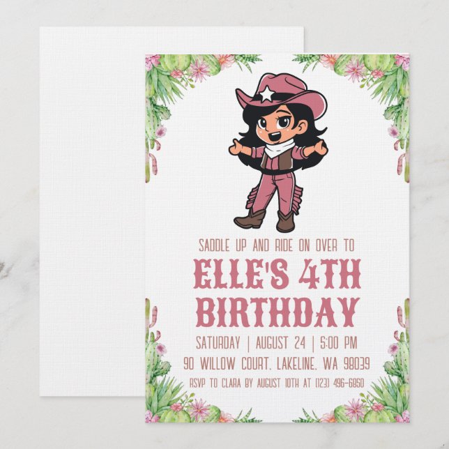 western cowgirl birthday invitations (Front/Back)
