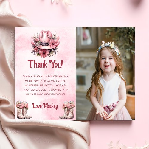 Western Cowgirl Birthday Party Photo Thank You Card