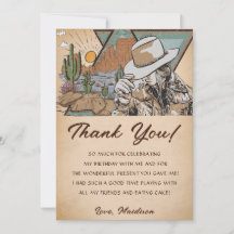 Western Cowgirl Birthday Party Thank You Card