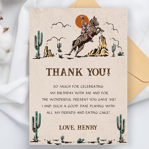 Western Cowgirl Birthday Party Thank You Card