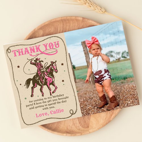 Western Cowgirl Birthday Photo Thank You Card