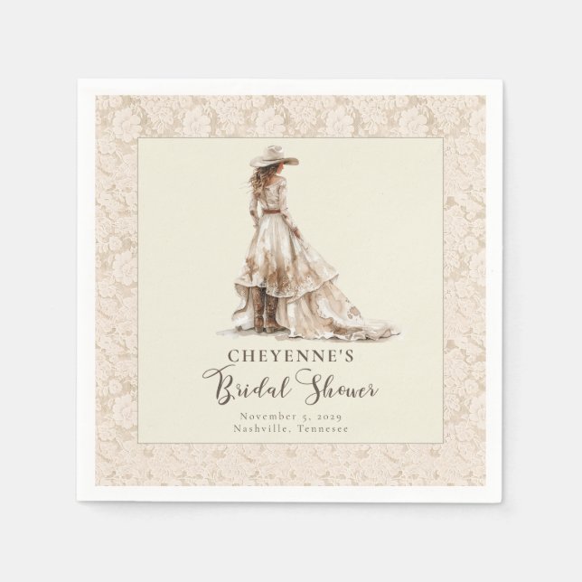Western Cowgirl Boots and Lace Bridal Shower  Napkins (Front)