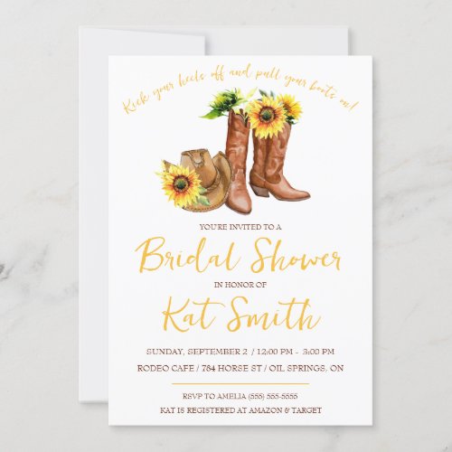 Western Cowgirl Boots and Sunflowers Bridal Shower Invitation