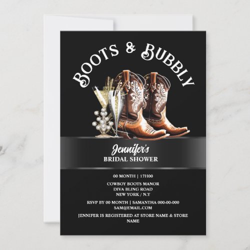 Western cowgirl boots black white bubbly chic  invitation