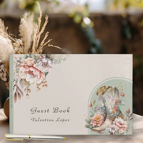 Western Cowgirl Boots Boho Floral Quinceanera Guest Book