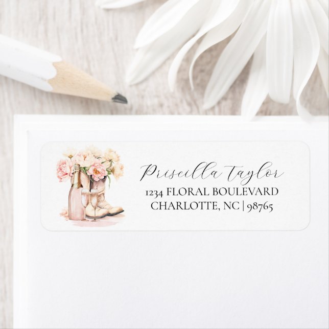 Western Cowgirl Boots Bubbly BRIDAL SHOWER Address Label (Insitu)