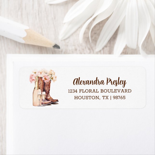 Western Cowgirl Boots Bubbly BRIDAL SHOWER Address Label (Insitu)
