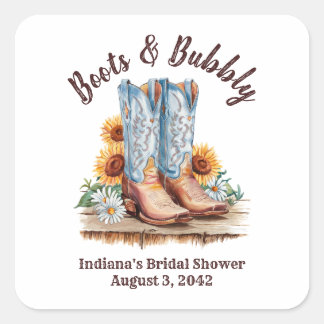 Western Cowgirl Boots & Bubbly Shower Square Sticker