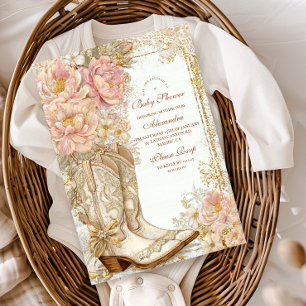 Western Cowgirl Boots Floral Baby Shower Foil Invitation