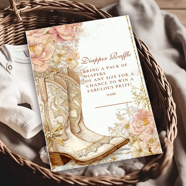 Western Cowgirl Boots Floral Diapper Raffle  Enclosure Card (Creator Uploaded)