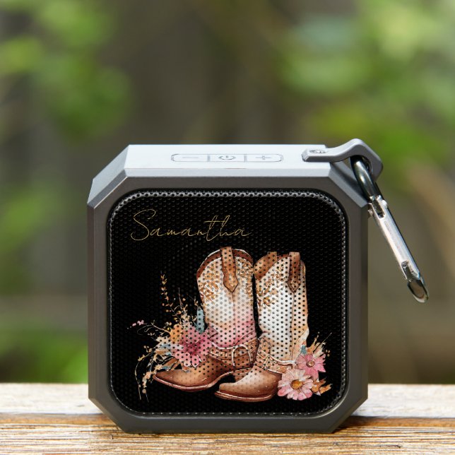 Western Cowgirl Boots Floral Monogram Personalized Bluetooth Speaker (Insitu(Outdoor))