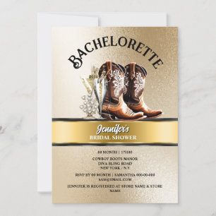 Western cowgirl boots gold black bubbly chic invitation