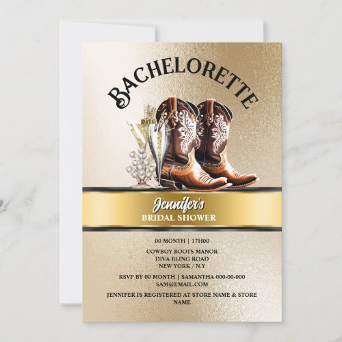 Western cowgirl boots gold black bubbly chic  invitation