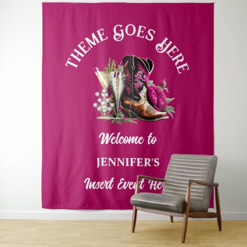 Western cowgirl boots magenta peony bubbly chic  tapestry