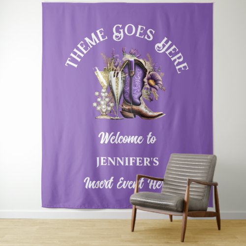 Western cowgirl boots purple floral bubbly chic  tapestry