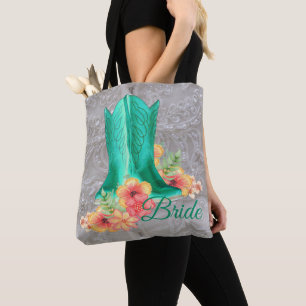 Western Cowgirl Boots Wedding Bride Tote Bag