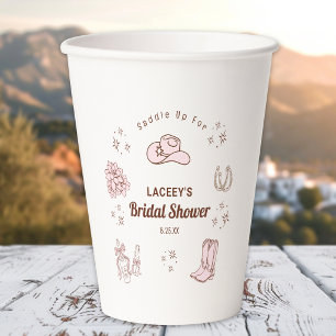 Western Cowgirl Bridal Shower Hand Drawn Paper Cup