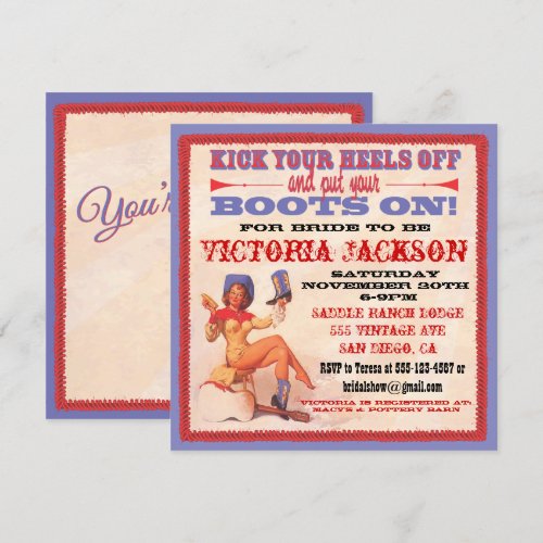 Western Cowgirl Bridal Shower Party Invitations
