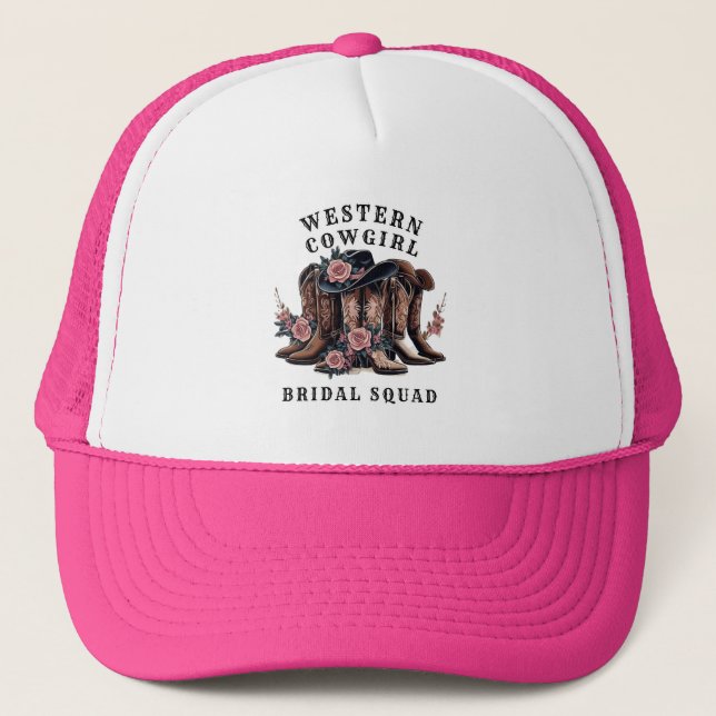 Western Cowgirl Bridal Squad Shirt Trucker Hat (Front)