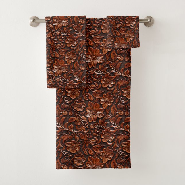 Western Cowgirl Brown Floral Bath Towel Set (Insitu)