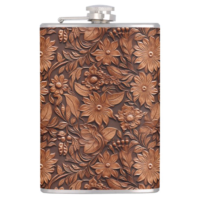 Western Cowgirl Brown Floral  Flask (Front)