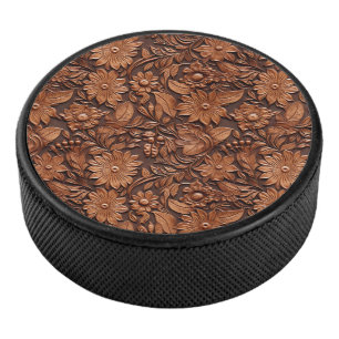 Western Cowgirl Brown Floral  Hockey Puck