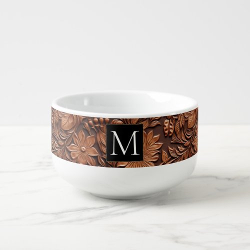 Western Cowgirl Brown Floral Monogram Name Soup Mug