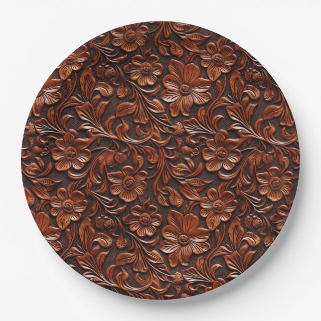 Western Cowgirl Brown Floral Paper Plates (Front)