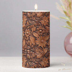 Western Cowgirl Brown Floral  Pillar Candle