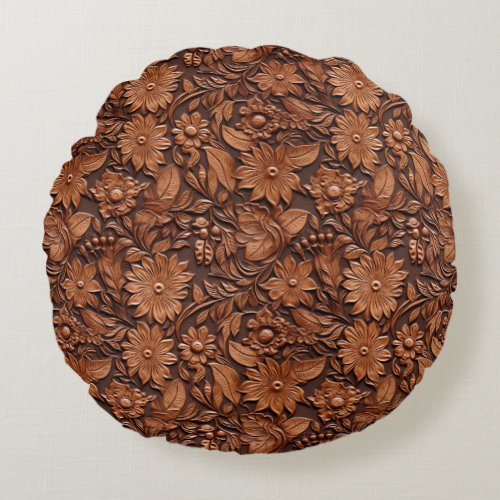 Western Cowgirl Brown Floral Round Pillow