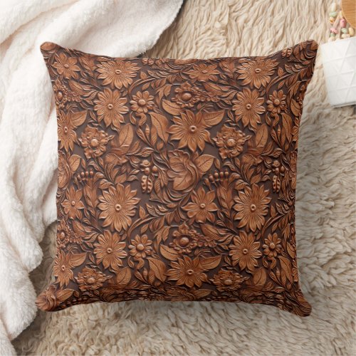 Western Cowgirl Brown Floral Throw Pillow