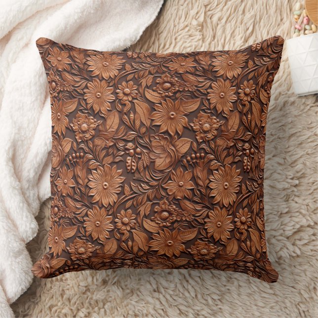 Western Cowgirl Brown Floral Throw Pillow (Blanket)