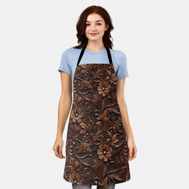 Western Cowgirl Brown Flowers Apron (Worn)