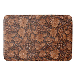 Western Cowgirl Brown Flowers Bath Mat