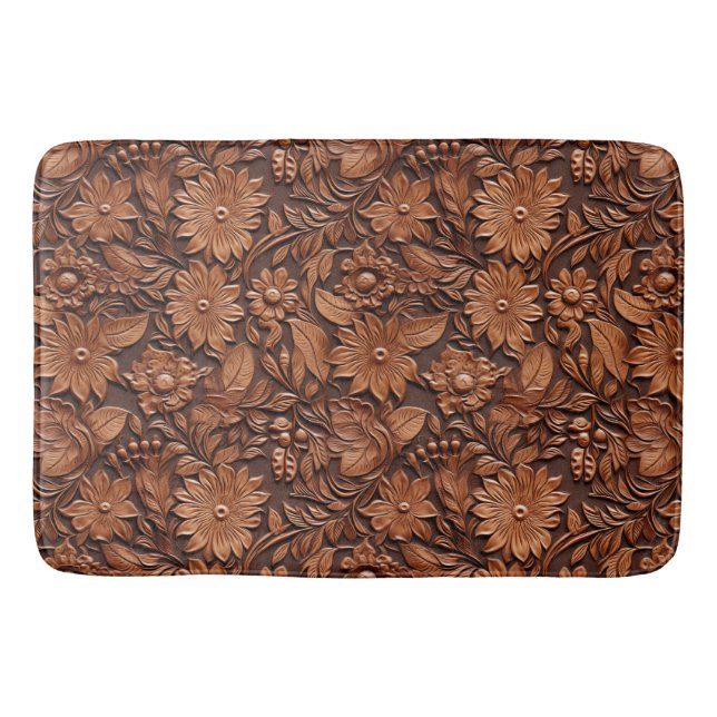 Western Cowgirl Brown Flowers Bath Mat (Front)