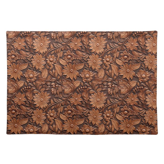 Western Cowgirl Brown Flowers Cloth Placemat (Front)