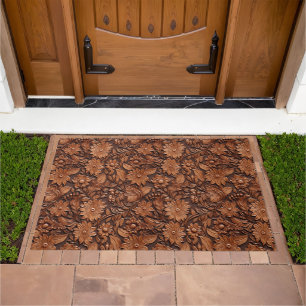Western Cowgirl Brown Flowers Doormat