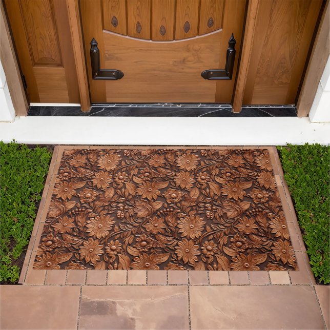 Western Cowgirl Brown Flowers Doormat (Outdoor)