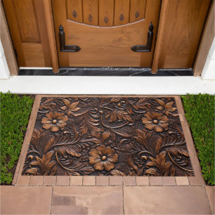 Western Cowgirl Brown Flowers Doormat