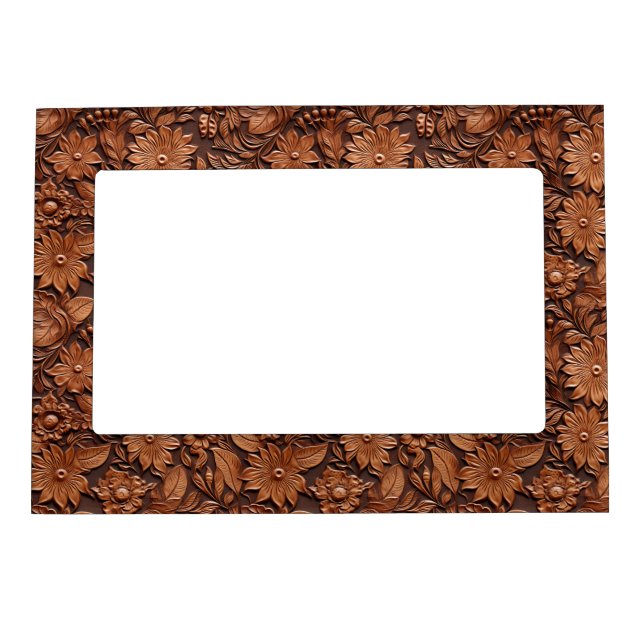 Western Cowgirl Brown Flowers Magnetic Frame (Front)