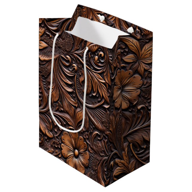 Western Cowgirl Brown Flowers Medium Gift Bag (Front Angled)
