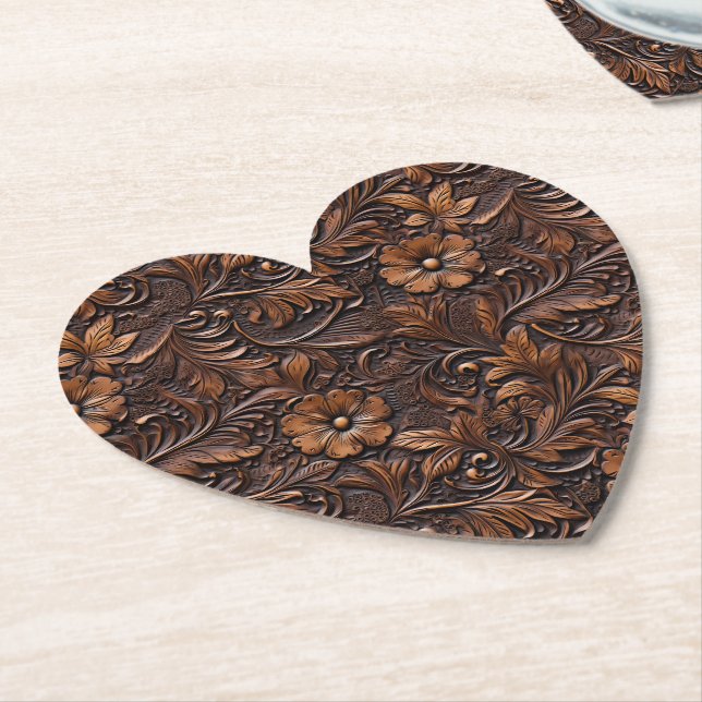 Western Cowgirl Brown Flowers Paper Coaster (Angled)