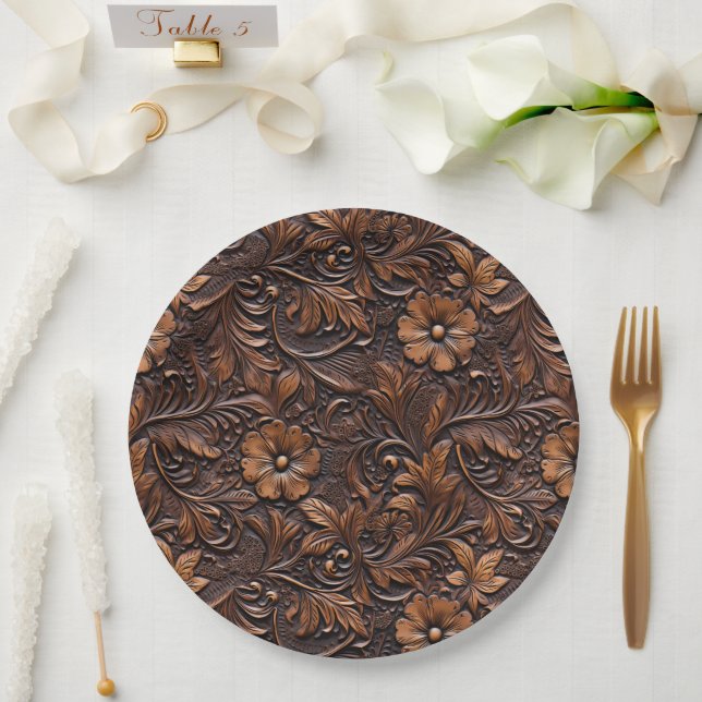 Western Cowgirl Brown Flowers Paper Plates (Wedding)
