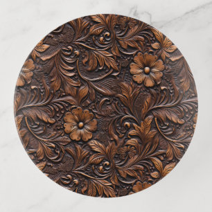 Western Cowgirl Brown Flowers Trinket Tray