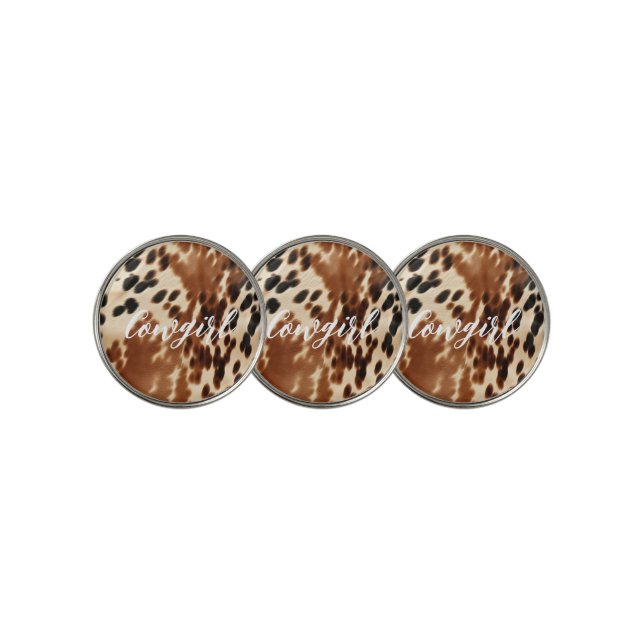 Western Cowgirl Brown White Cowhide  Golf Ball Marker (3 Up)