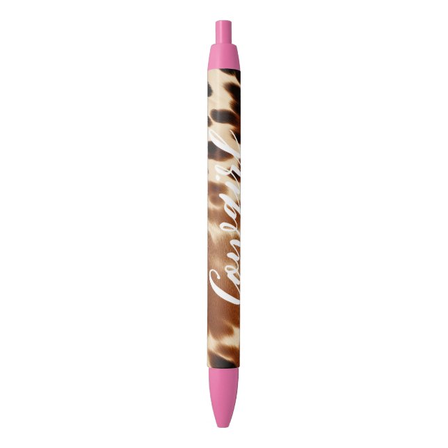 Western Cowgirl Brown White Cowhide  Pen (Front Vertical)