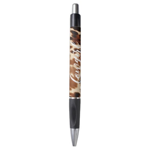 Western Cowgirl Brown White Cowhide  Pen