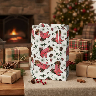 Western Cowgirl Christmas Pink and Green Small Gift Bag