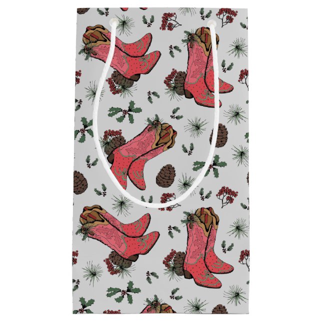 Western Cowgirl Christmas Pink and Green Small Gift Bag (Front)